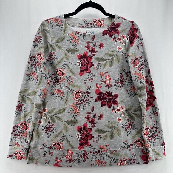 croft & barrow Tops - Croft & Barrow Super Soft Shirt Womens PXS Long Sleeve Pullover Floral Gray Red
